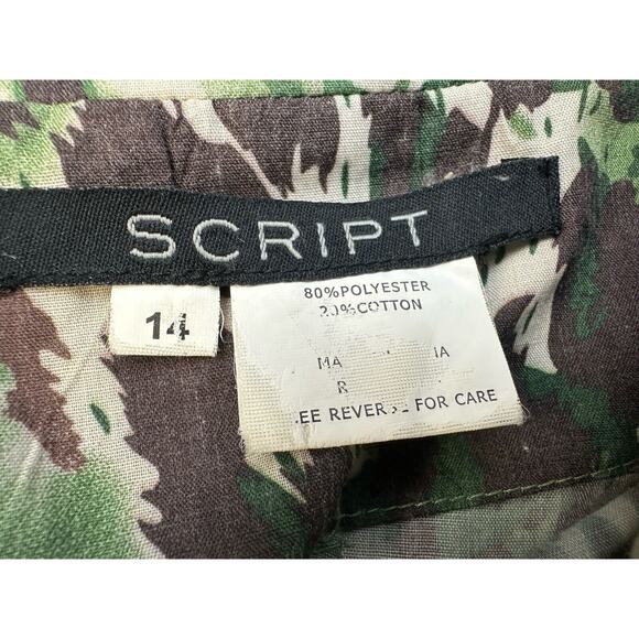 Vintage Script Women’s Green Animal Print Button Down Blouse W/ Pockets Size 14 - Picture 4 of 4